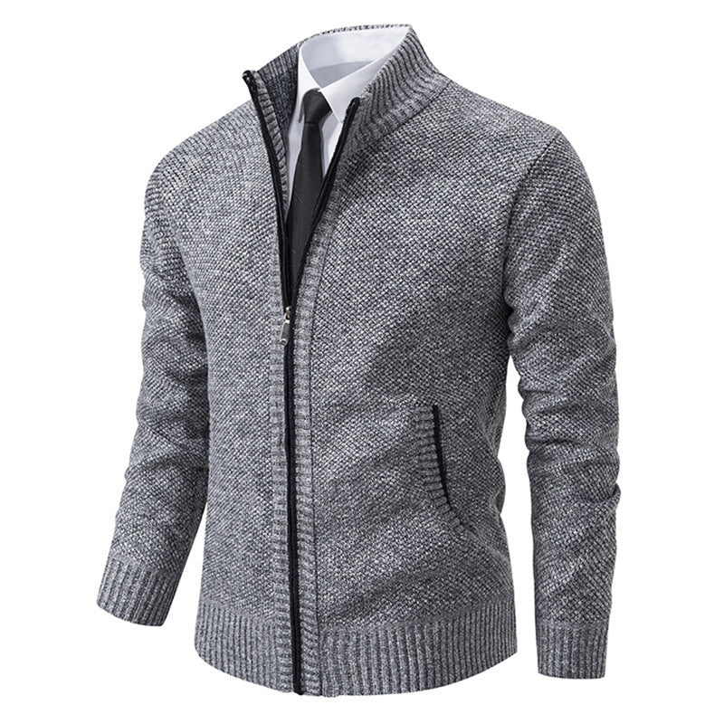 Herren elegante Strickjacke mit durchgehendem Reißverschluss und strukturiertem Design Aliams