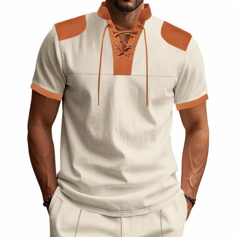 Herren Kurzarm-Hemd mit modernem Schnürdetail und strukturiertem Design Aliams