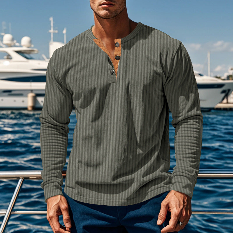 Herren Schnurloses Langarmshirt mit Knopfleiste Aliams