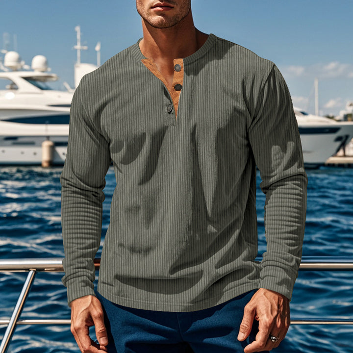 Herren Schnurloses Langarmshirt mit Knopfleiste Aliams