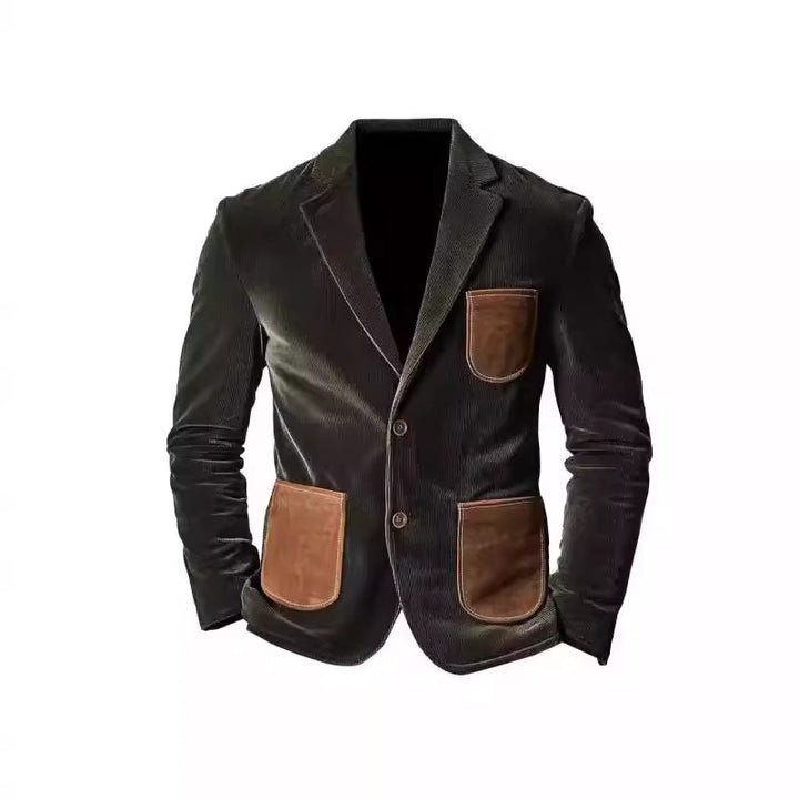 Herren eleganter Cord-Blazer mit Kontrasttaschen Aliams