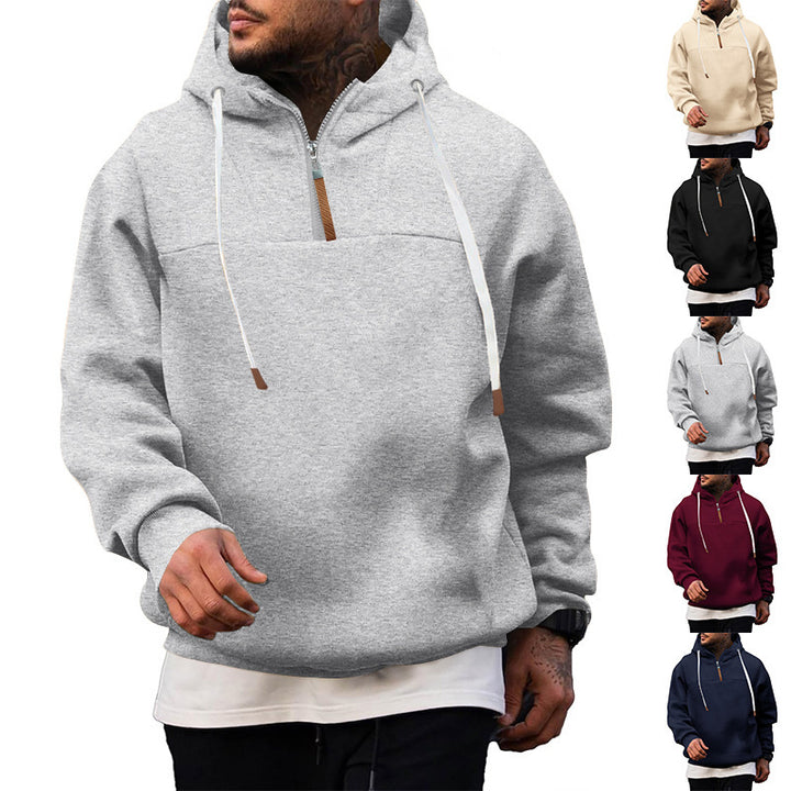 Herren sportlicher Kapuzenpullover mit halbem Reißverschluss und elastischem Saum Aliams