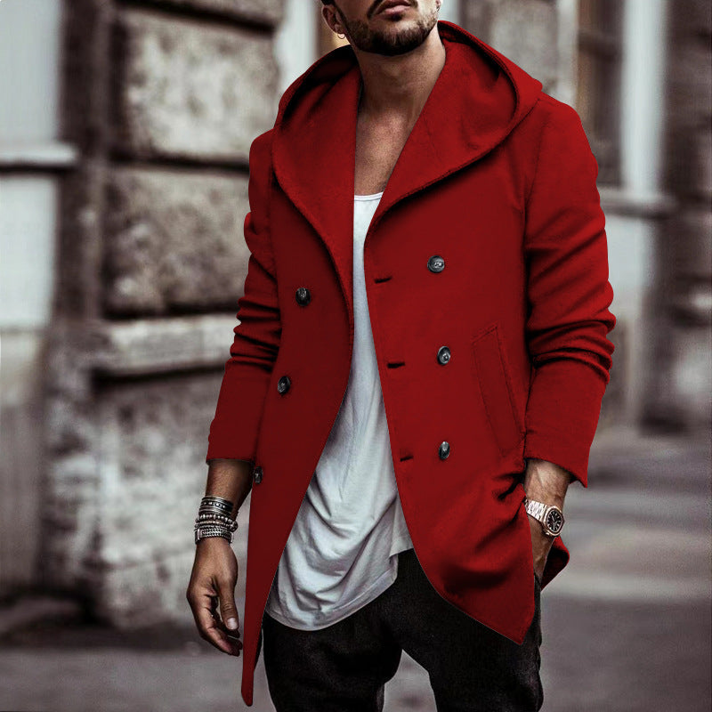 Herren urbaner Mantel mit oversized Kapuze und doppelter Knopfleiste Aliams