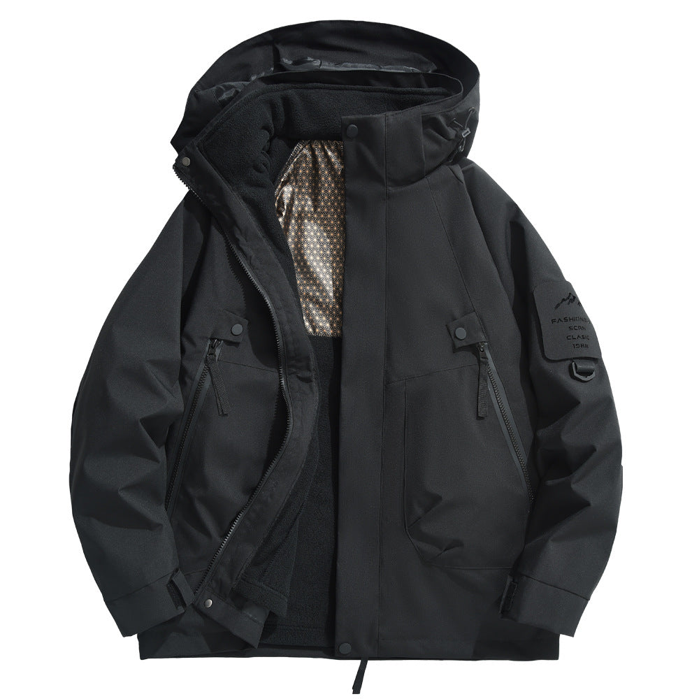 Herren wetterfeste Outdoorjacke mit isolierendem Fleece-Innenfutter und verstellbarem Kapuzenschutz Aliams