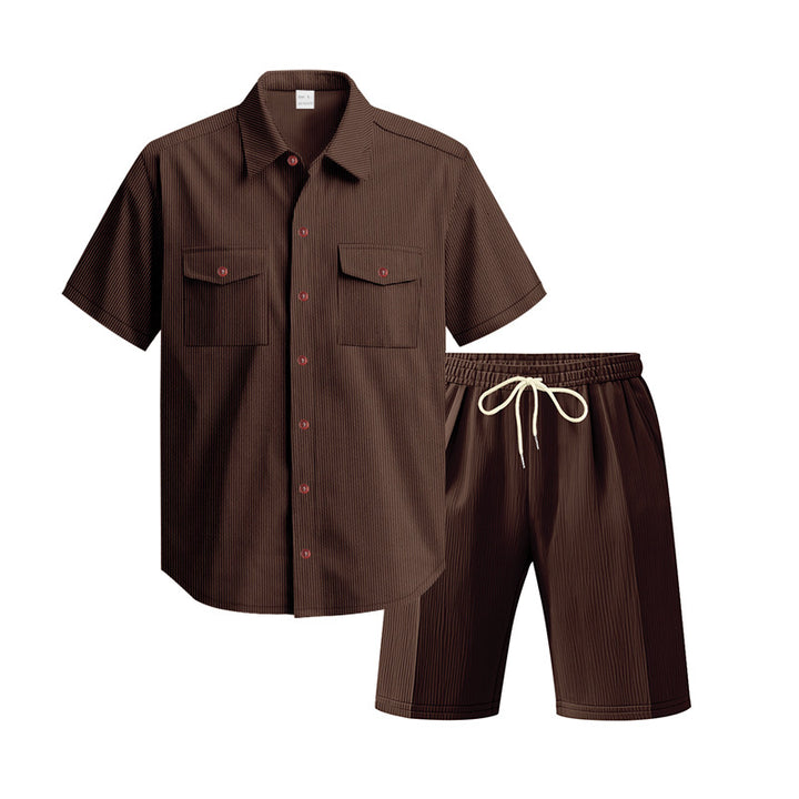 Herren Kurzarm-Hemd und Shorts Set mit praktischen Taschen und bequemer Passform Aliams