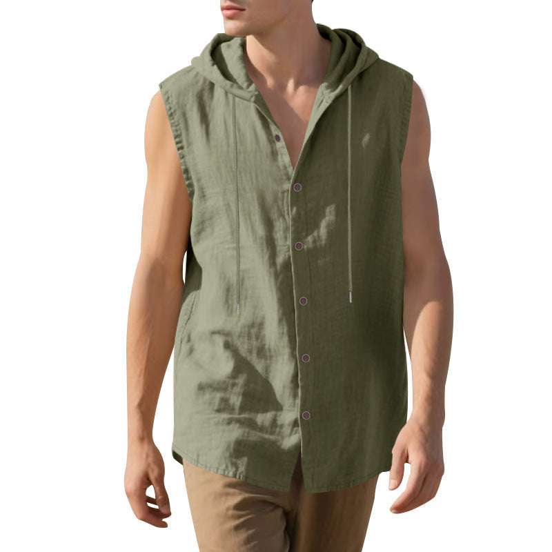 Herren ärmelloses Kapuzenshirt mit Knopfleiste und lässigem Stil Aliams