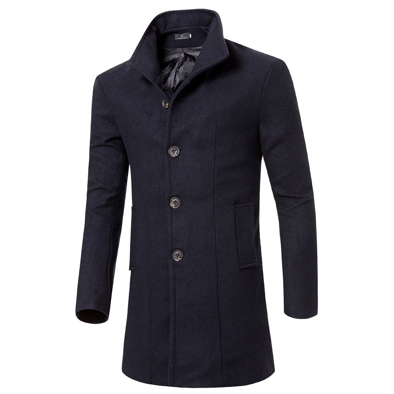 Herren eleganter Woolcoat mit modernem Stehkragen und praktischen Taschen Aliams