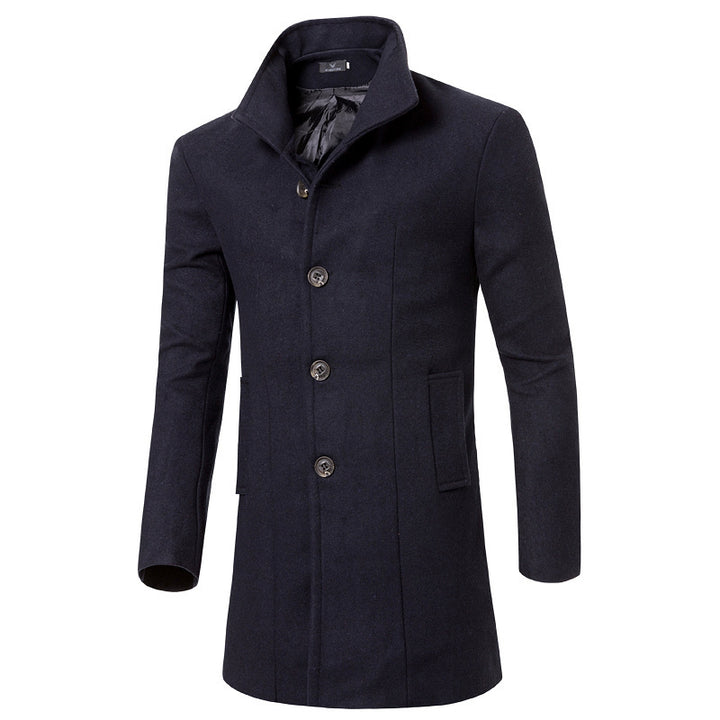 Herren eleganter Woolcoat mit modernem Stehkragen und praktischen Taschen Aliams