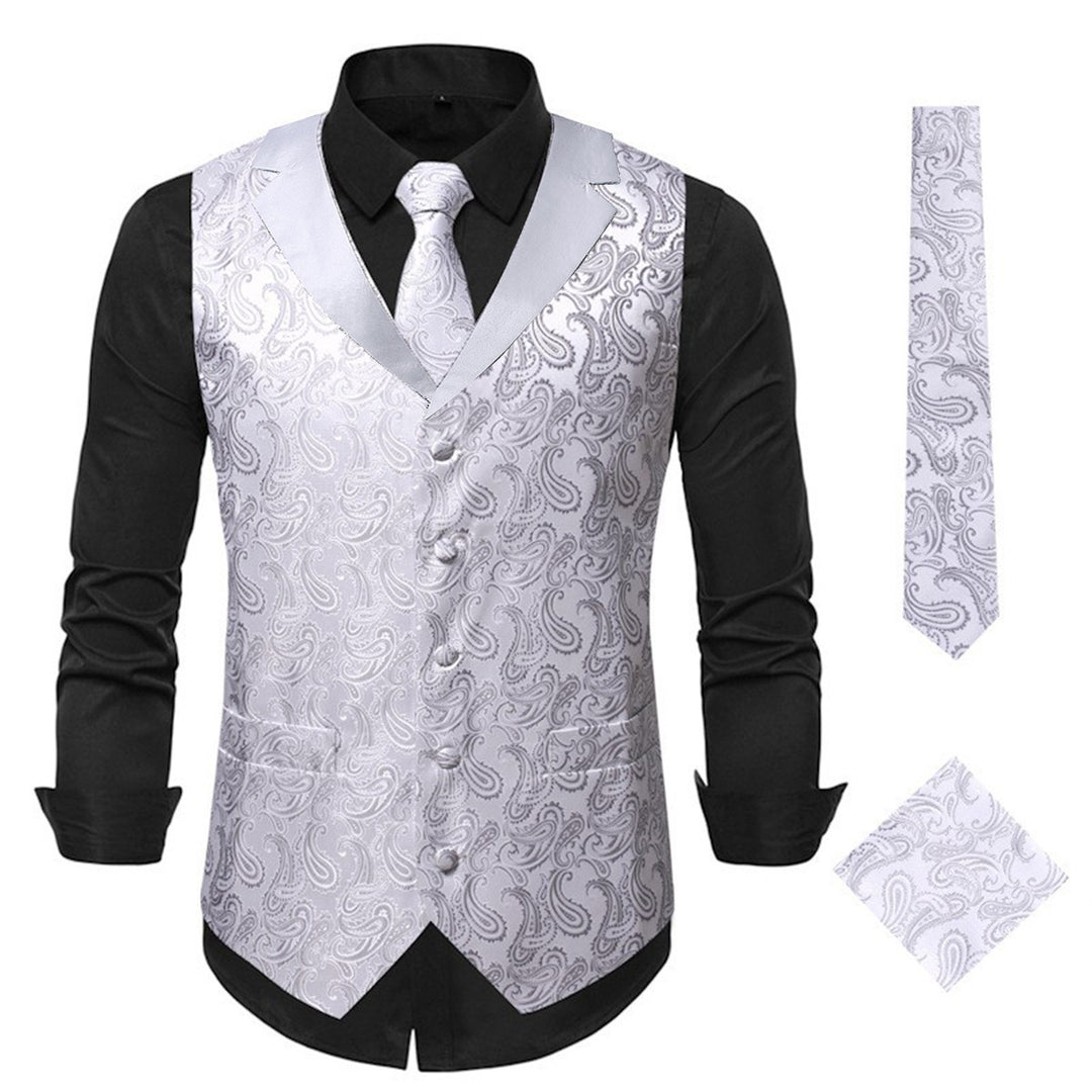 Herren elegante Weste mit floralem Jacquard-Muster und passendem Krawatten-Set Aliams