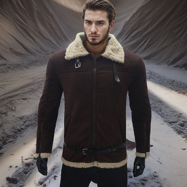 Herren Shearling-Lederjacke mit modernem Design und warmem Futter Aliams