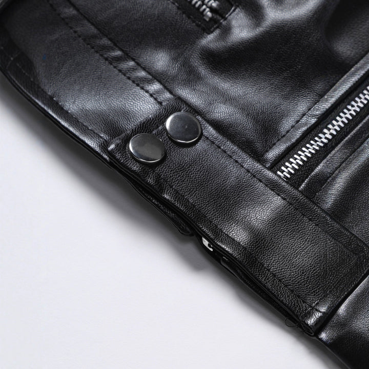 Herren Kunstleder Bikerjacke mit asymmetrischem Reißverschluss und Steppdetails Aliams