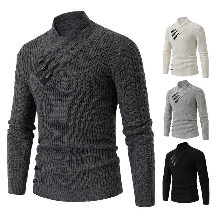 Herren Strickpullover mit hohem Kragen und dekorativen Knöpfen Aliams