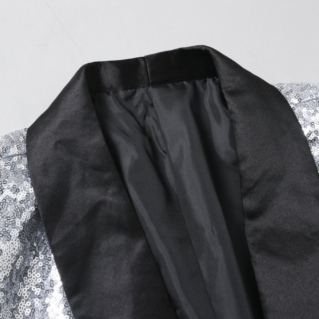 Herren eleganter Pailletten Blazer mit glänzendem Revers Aliams