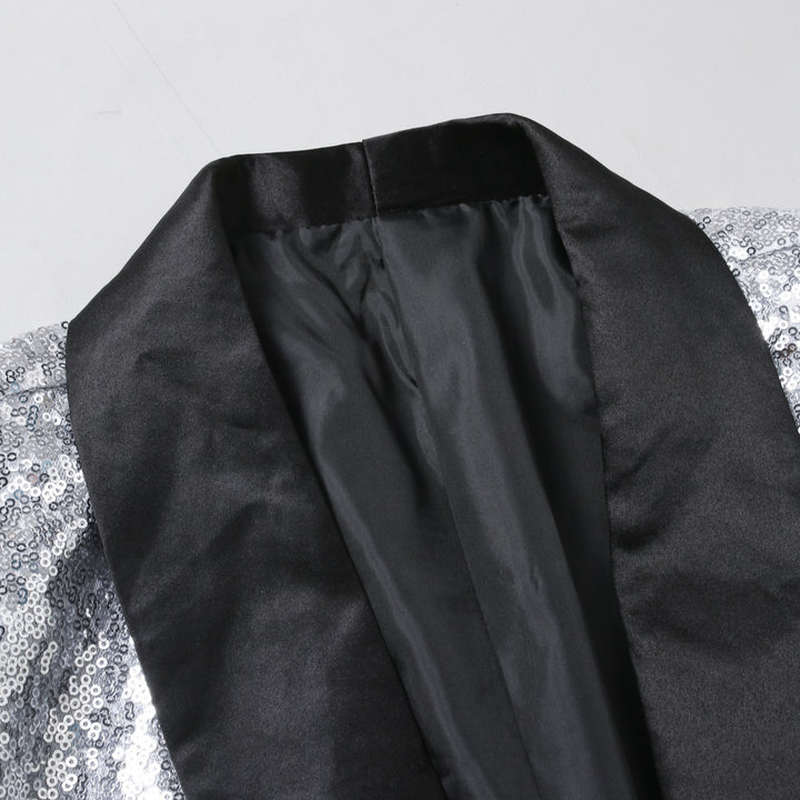 Herren eleganter Pailletten Blazer mit glänzendem Revers Aliams