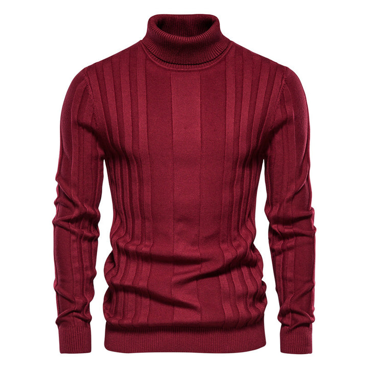 Herren Strickpullover mit hochgeschlossenem Kragen und eleganter Rippstruktur Aliams