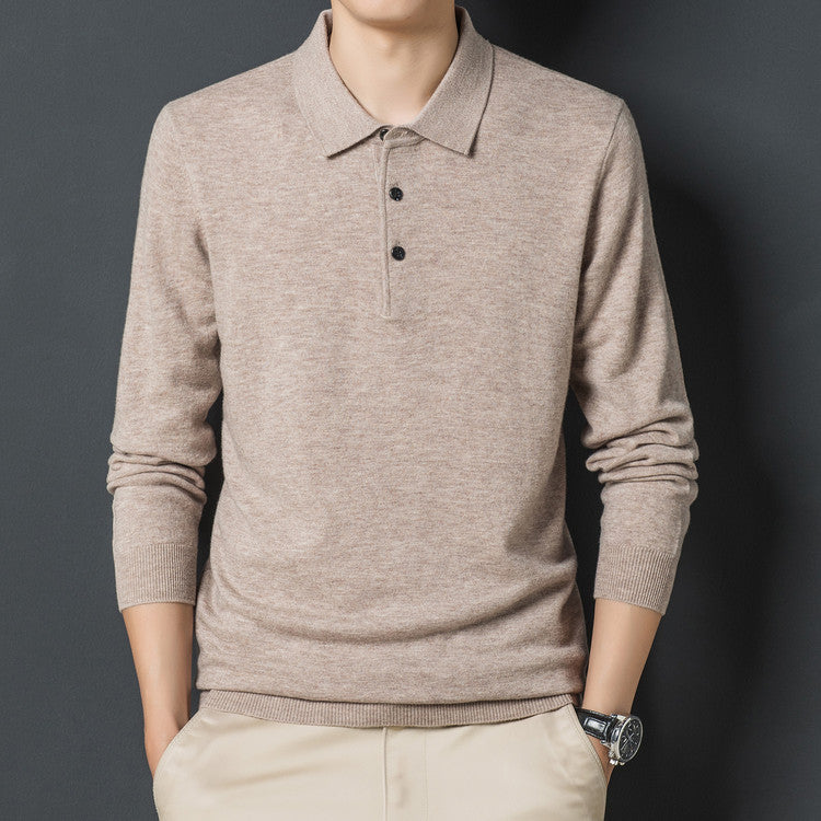 Herren eleganter Strickpullover mit Polokragen und Knopfleiste Aliams