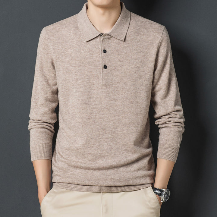 Herren eleganter Strickpullover mit Polokragen und Knopfleiste Aliams