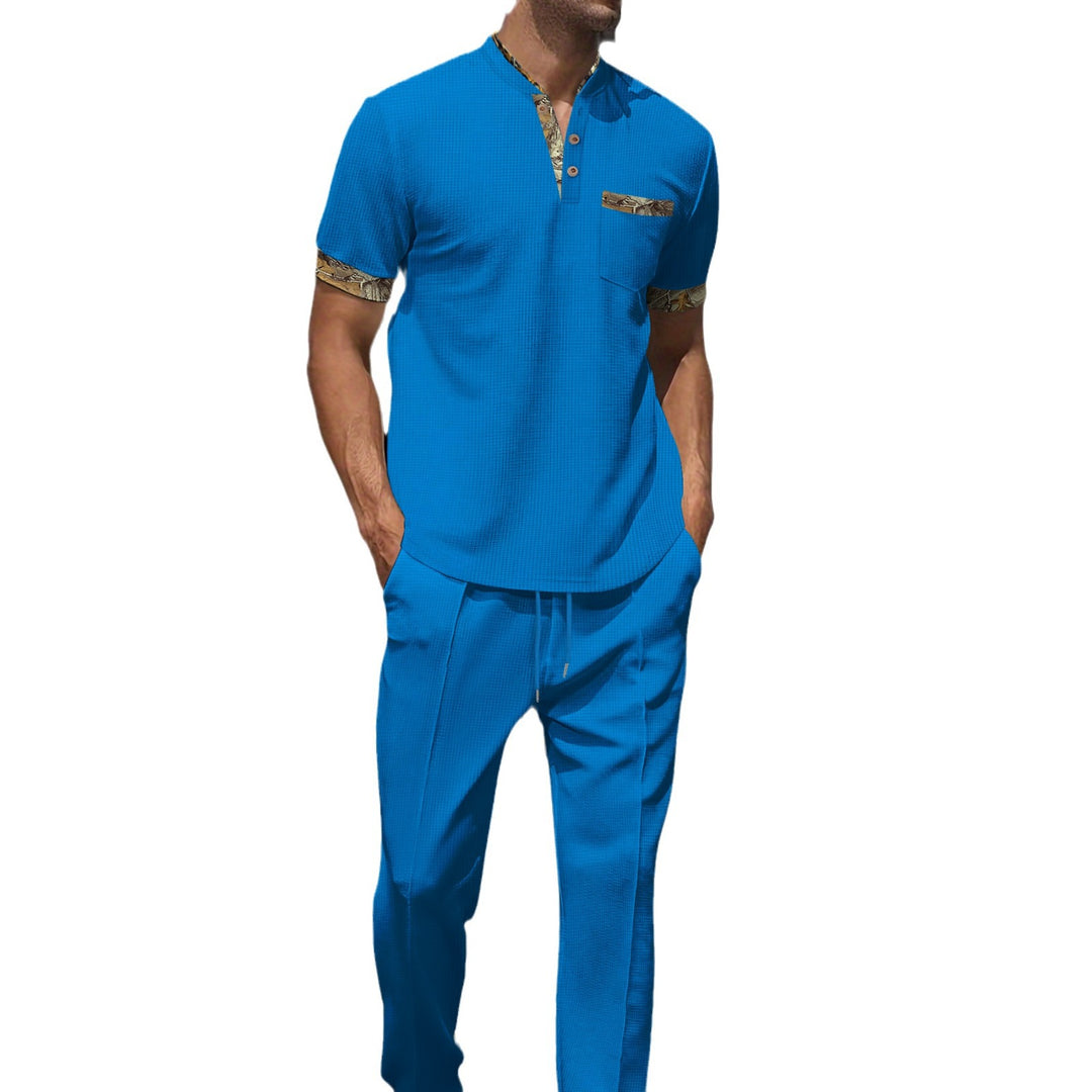 Herren stilvolles Kurzarmhemd mit exotischen Mustern und passenden Hosen Aliams