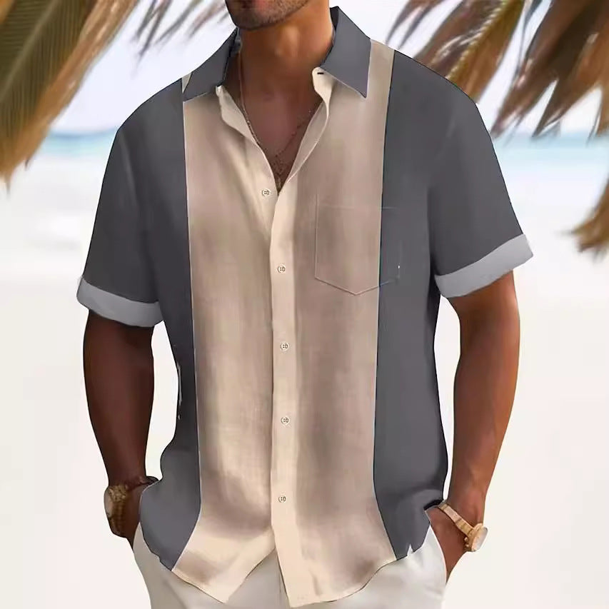 Herren Kurzarmhemd im modernen Farbblockdesign Aliams