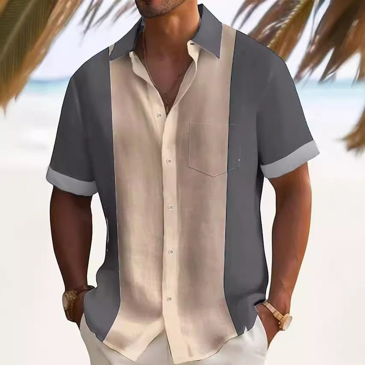 Herren Kurzarmhemd im modernen Farbblockdesign Aliams