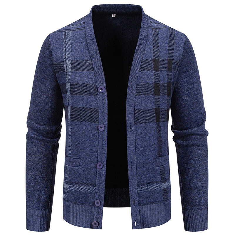 Herren stilvolle Strickjacke mit modernem Karomuster und praktischen Taschen Aliams