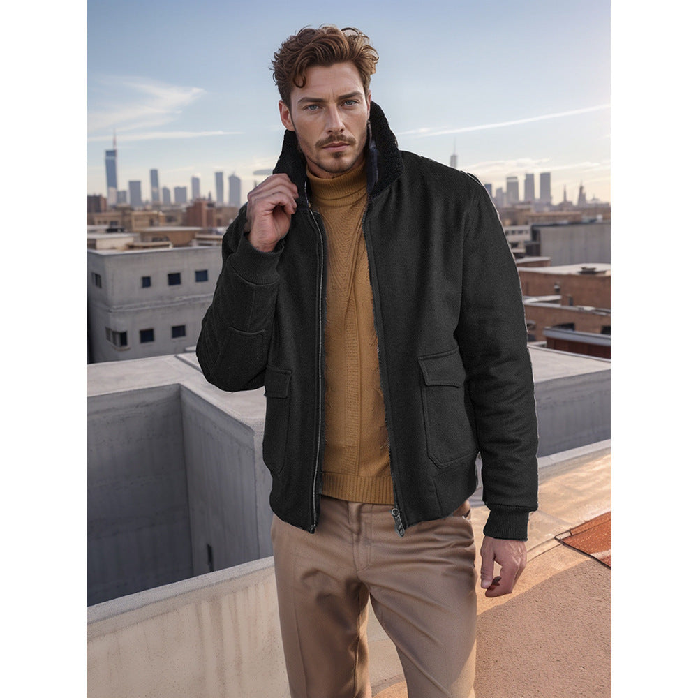 Herren warme und modische Bomberjacke mit Teddykragen Aliams