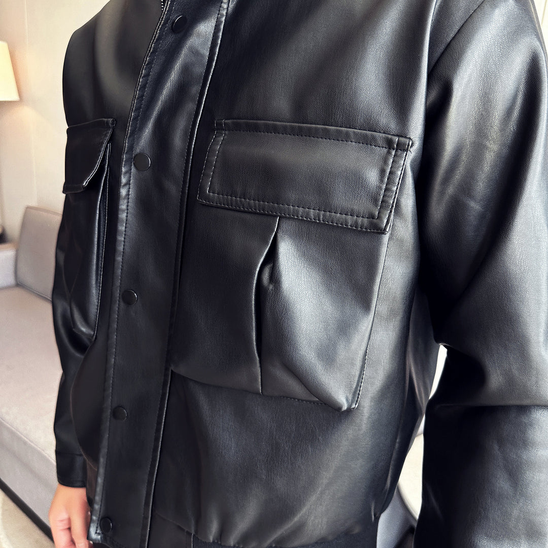 Herren Bikerjacke aus weichem Kunstleder mit praktischen Taschen und Stehkragen Aliams