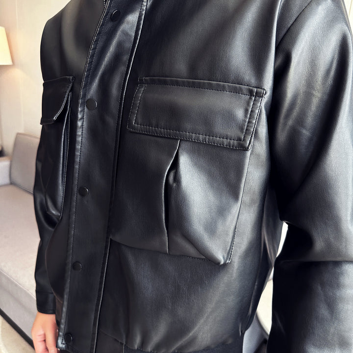 Herren Bikerjacke aus weichem Kunstleder mit praktischen Taschen und Stehkragen Aliams