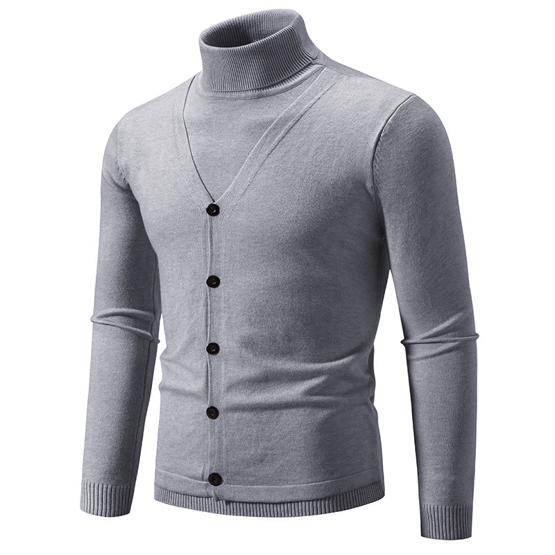 Herren eleganter Rollkragenpullover mit knöpfbaren Frontdetails und feiner Strickstruktur Aliams