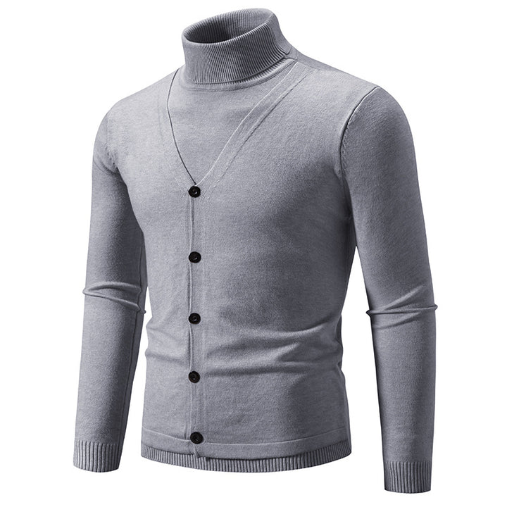 Herren eleganter Rollkragenpullover mit knöpfbaren Frontdetails und feiner Strickstruktur Aliams