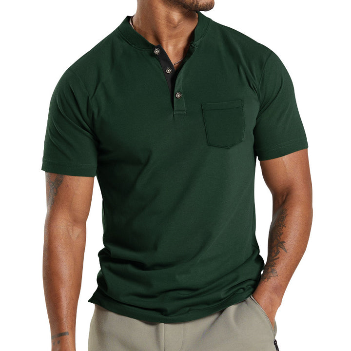 Herren Kurzarm-Henley-T-Shirt mit praktischer Brusttasche und modernem Kragen Aliams