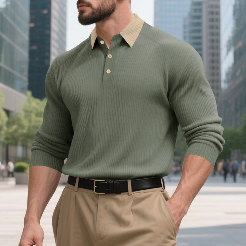 Herren elegantes Poloshirt mit strukturiertem Stehkragen und Knopfleiste Aliams