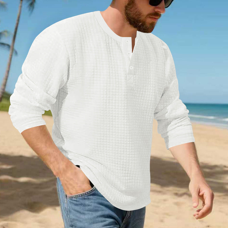 Herren stilvolles Langarm-Henley-Shirt mit strukturierter Oberfläche Aliams