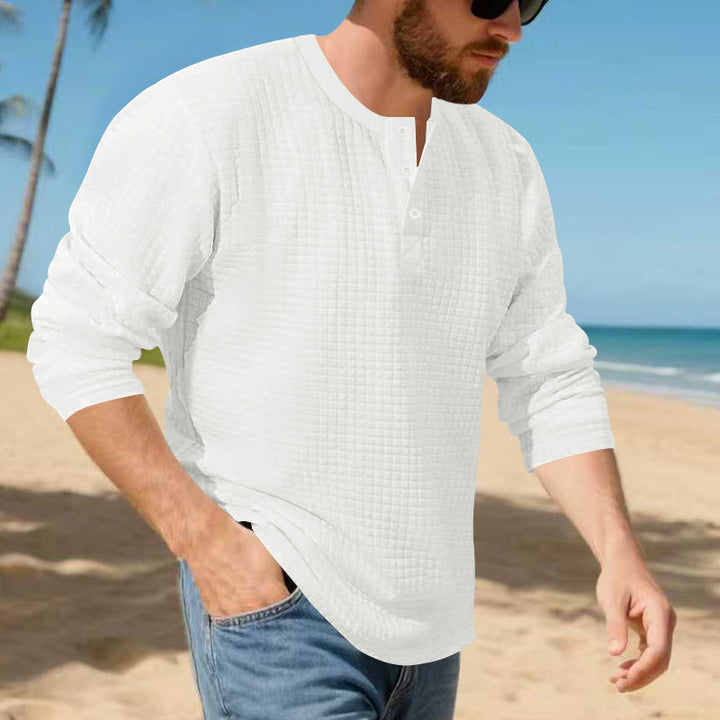 Herren stilvolles Langarm-Henley-Shirt mit strukturierter Oberfläche Aliams