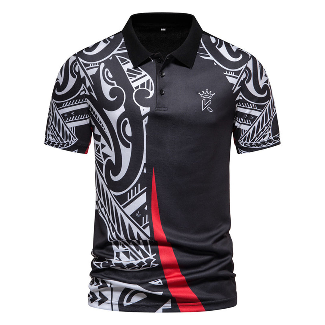 Herren Poloshirt mit modernem tribal Design und atmungsaktiver Funktionalität Aliams
