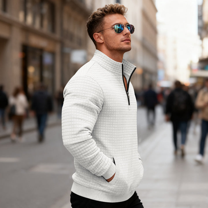 Herren Fleece-Pullover mit hohem Kragen und praktischem Reißverschluss Aliams