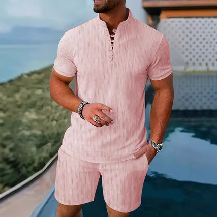 Herren Kurzarm Outfit mit modischem Stehkragen Aliams