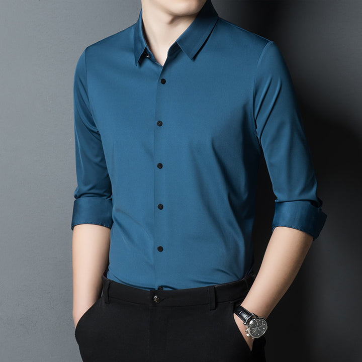 Herren elegantes Langarmhemd mit modernem Schnitt und hochwärtigem Kragen Aliams