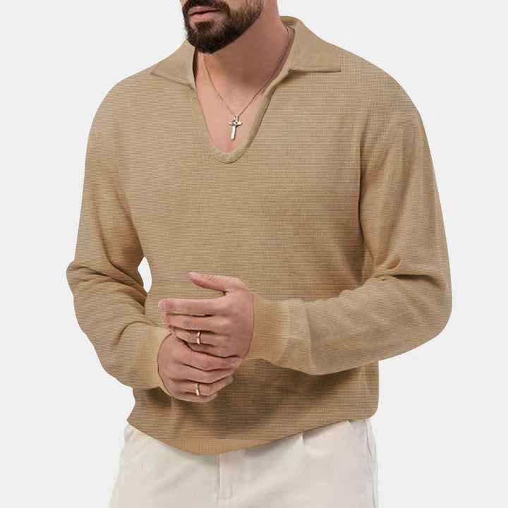 Herren eleganter Pullover mit tiefem V-Ausschnitt und strukturiertem Material Aliams
