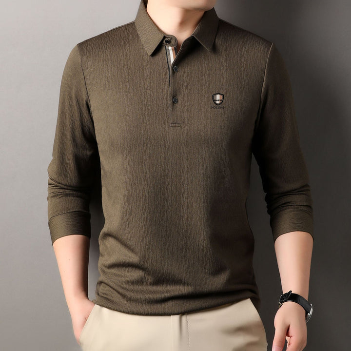 Herren elegantes Langarm Poloshirt mit strukturiertem Material und sportlichem Design Aliams