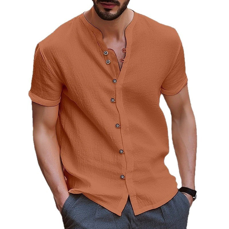 Herren Kurzarm-Hemd mit modischem Henley-Ausschnitt Aliams