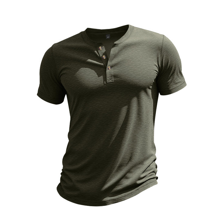 Herren Kurzarm-Henley-T-Shirt aus weicher Baumwolle mit dekorativer Knopfleiste Aliams