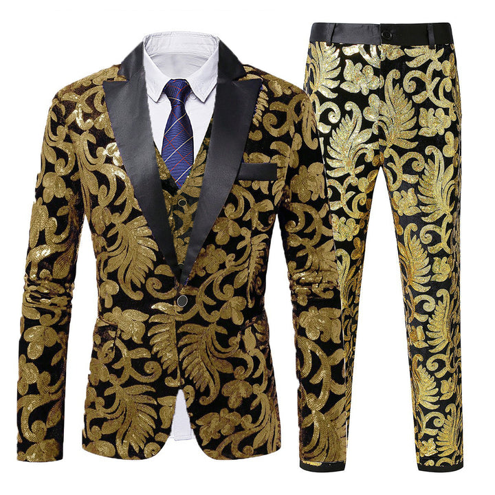 Herren festliches Pailletten-Anzugset mit elegantem Blätterdesign Aliams