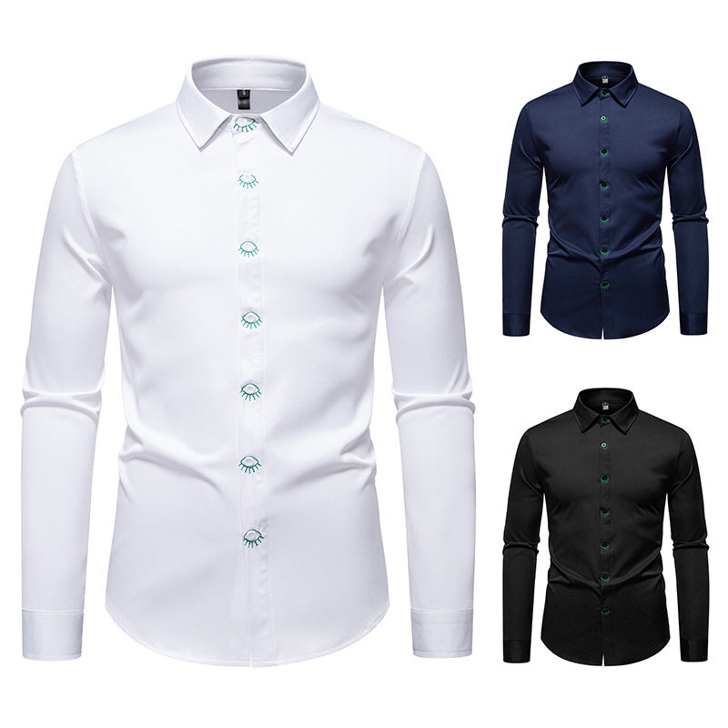 Herren elegantes Langarmhemd mit kreativen Stickdetails Aliams