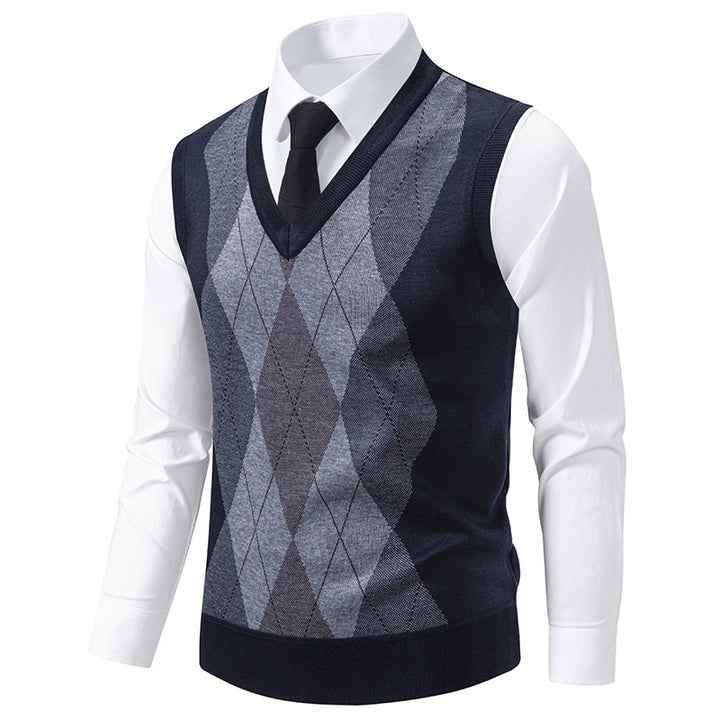 Herren V-Ausschnitt Strickpullover mit elegantem Rautenmuster Aliams
