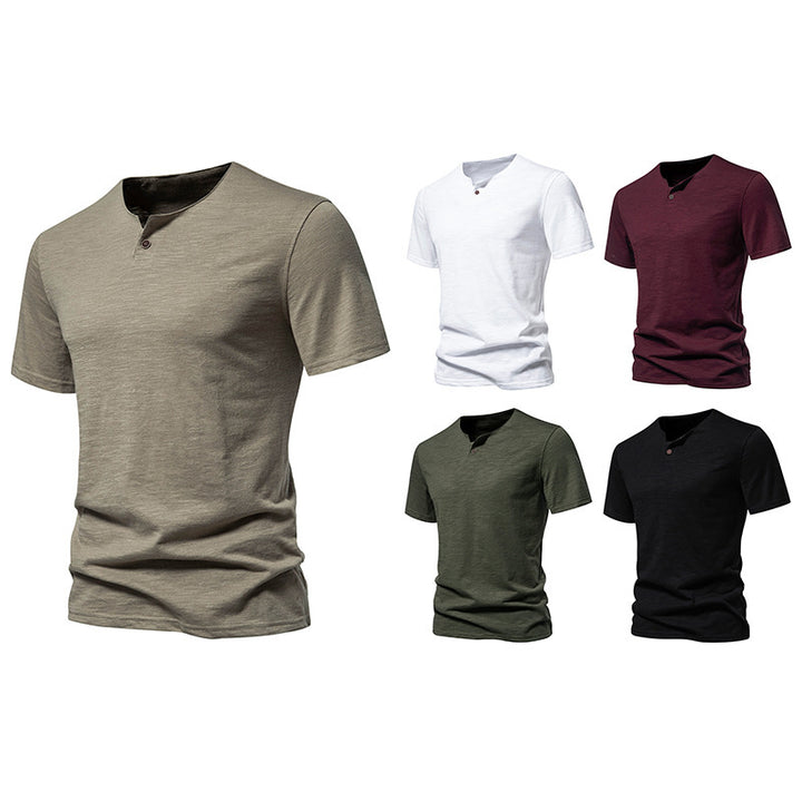 Herren Kurzarm-Henley-Shirt mit modernem Stehkragen und hochwertiger Baumwollqualität Aliams