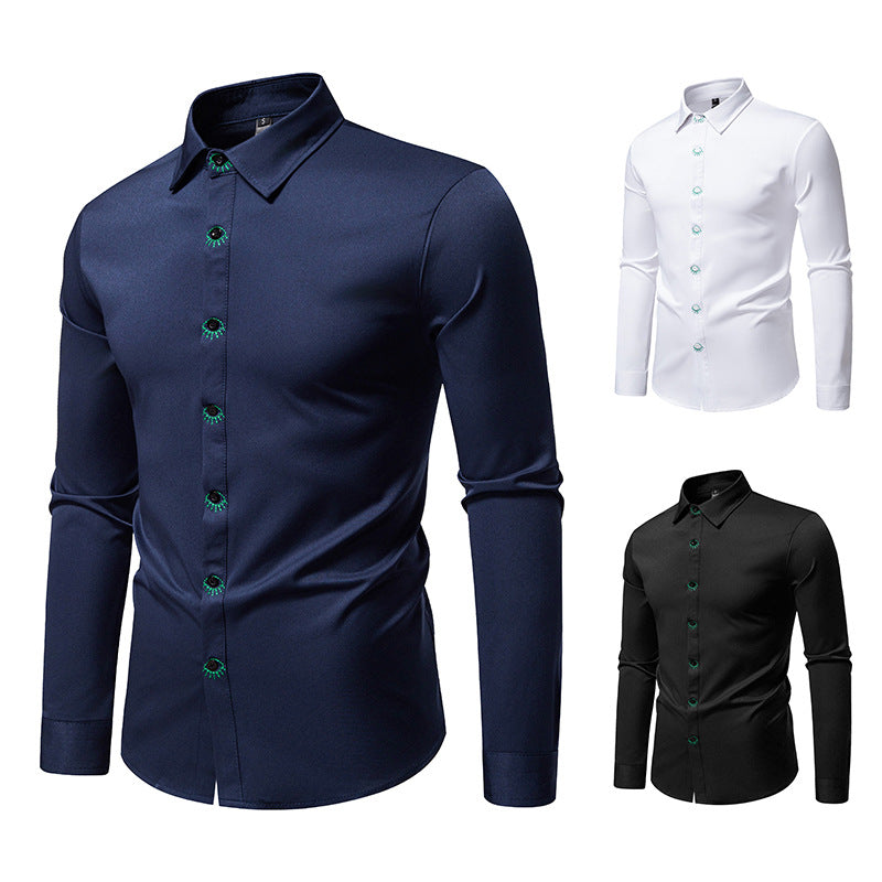 Herren elegantes Langarmhemd mit kreativen Stickdetails Aliams