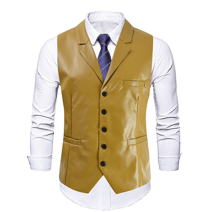 Herren elegante Kunstlederweste Aliams