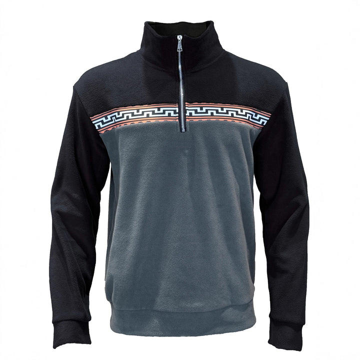 Herren Fleece-Pullover mit stylishem Stehkragen und farblich abgesetztem Muster Aliams