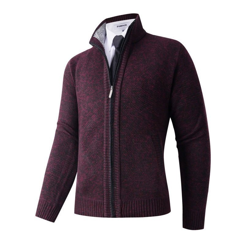 Herren stylische Strickjacke mit hohem Kragen und praktischen Taschen Aliams